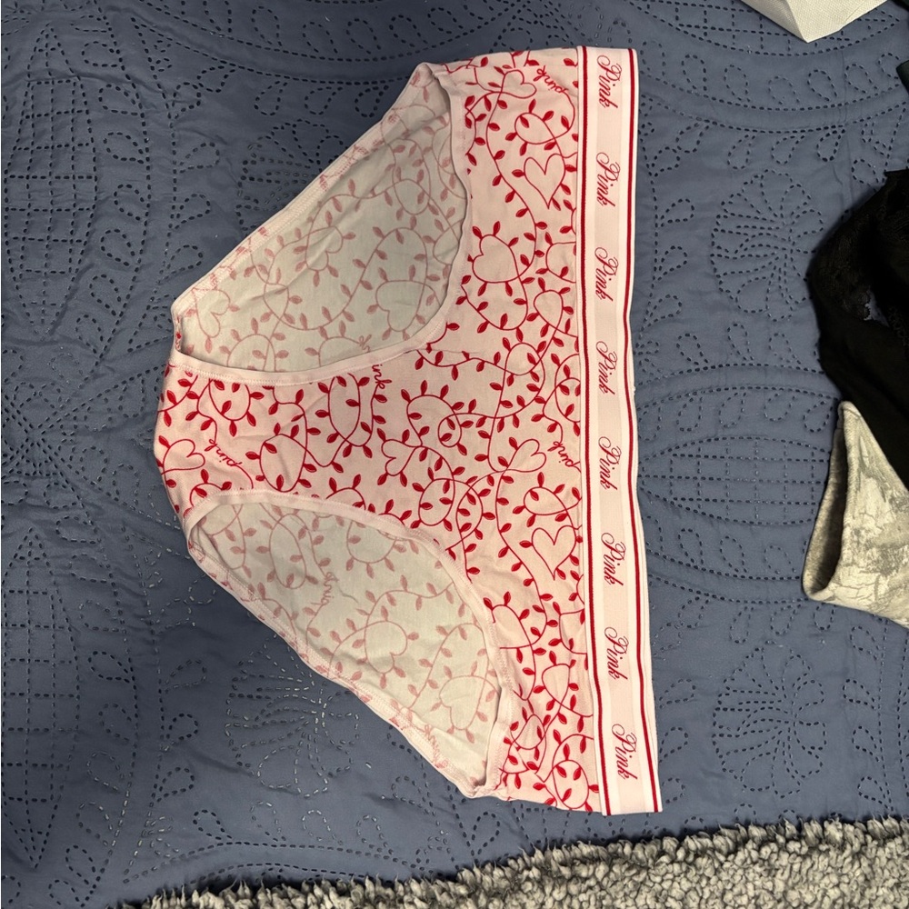 PINK Victoria's Secret Pink Bikini Panties with Red holiday design